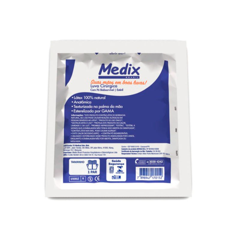 Luva Cirúrgica Estéril Látex c/ Pó Tam 7.5