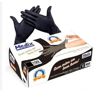 Luva Nitrílica sem Pó Preta Tam P 100un