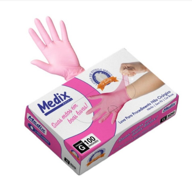 Luva Nitrílica sem Pó Rosa Tam PP 100un
