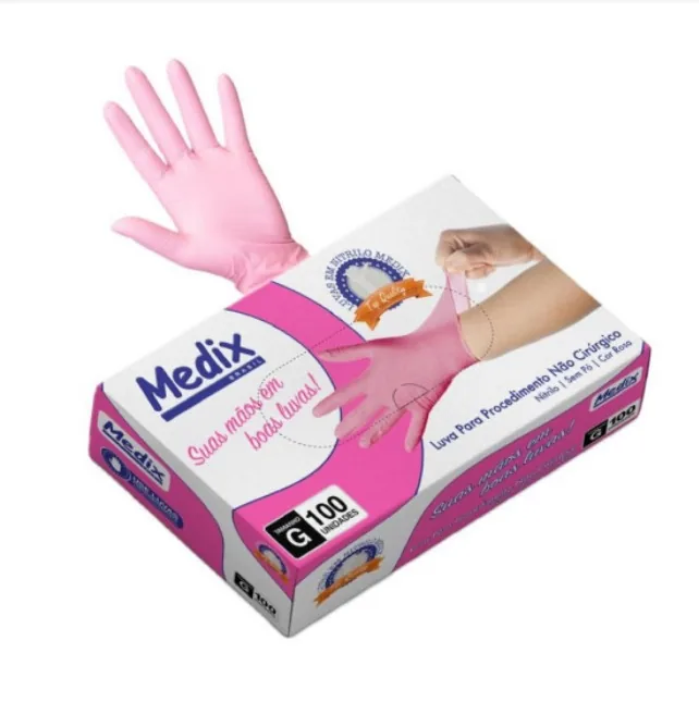Luva Nitrílica sem Pó Rosa Tam PP 100un